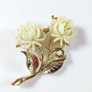Vintage rose brooch carved celluloid plastic flower pin